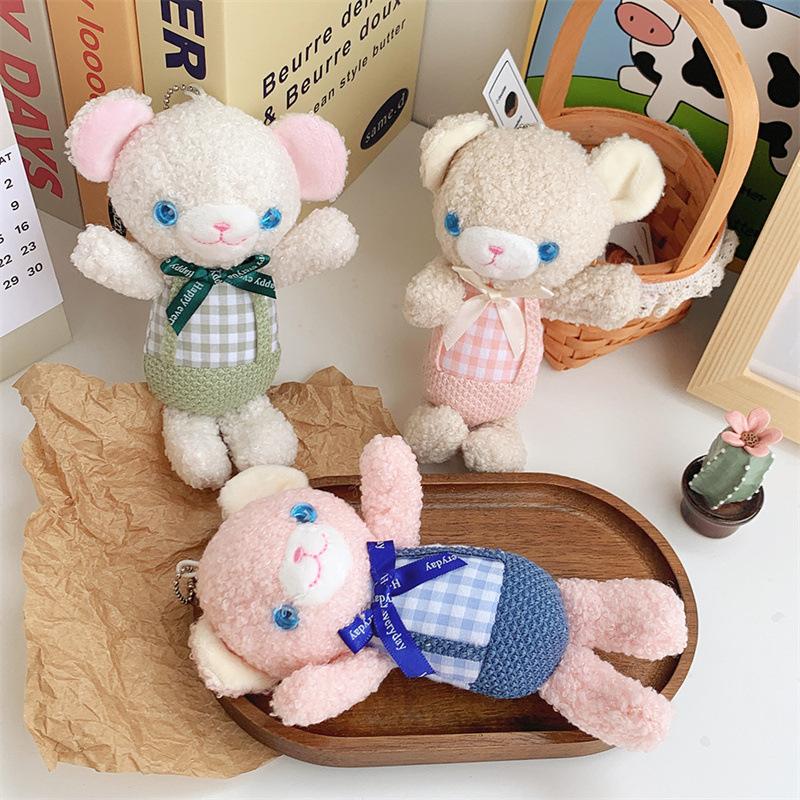 Cute Bow Strap Bear Plush Doll Cartoon Girl Heart Doll Bag Hanging Ornament Grab Machine Doll
