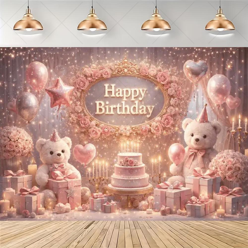 Teddy Bear Hot Air Balloon Backdrop Banner Newborn 1st Birthday Party Decoration Background Baby Shower Photography Studio Props