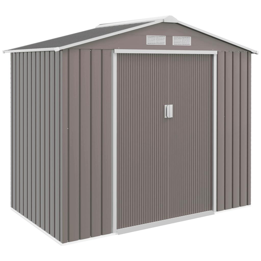 7ft x 4ft Lockable Polypropylene Garden Storage Shed Storage w/ Air Vents Steel Grey