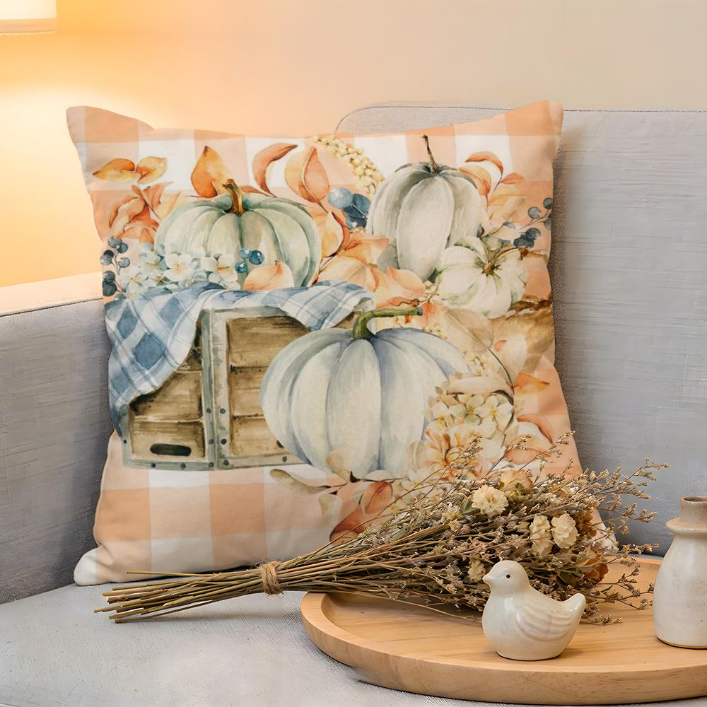 Cushion Cover Linen SkinFriendly Soft Decorative Case For Sofa Home Decor Colorful Watercolor Pumpkin Pillow Cover