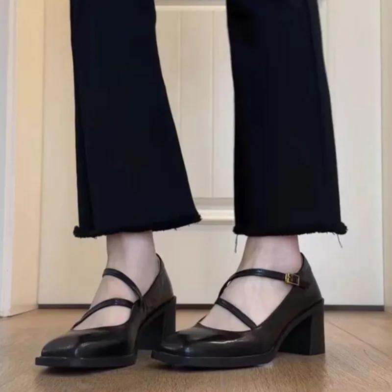 Fashion Autumn New Coarse Heel Single Shoes Women's Fashion Square Head Shallow Mouth Word with Anti-slip Wear-resistant Low-top Shoes