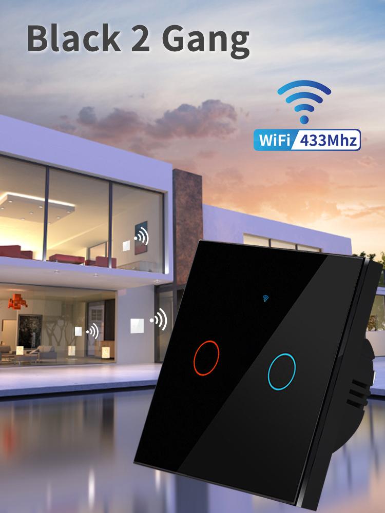 Tuya Smart WiFi Switch Work With Alexa Google Home No Neutral Wire Wireless 433Mhz Remote Touch Sensor Panel Switch 1/2/3Gang EU