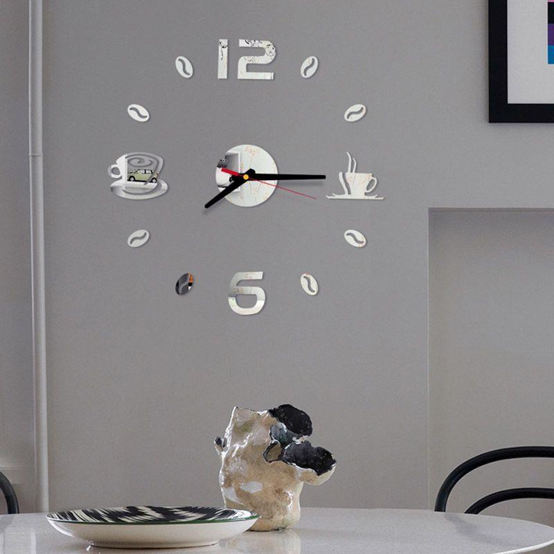 Versatile 3d Diy Coffee Cup Acrylic Mirror Wall Sticker Clock For Any Room Decor