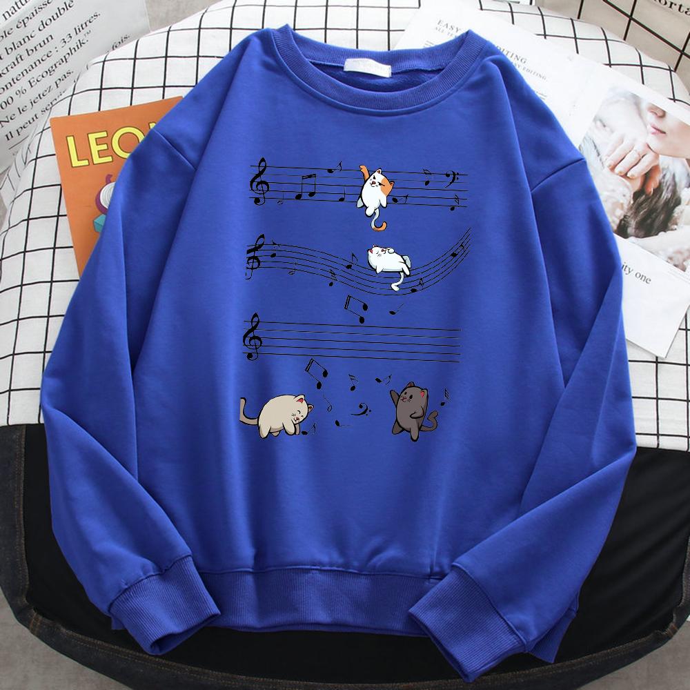 Women's Winter Sweatshirts For Women Kopie Von Musical Cats Musical Notes Print Hoodies Soft Fleece Pullovers Loose Clothes