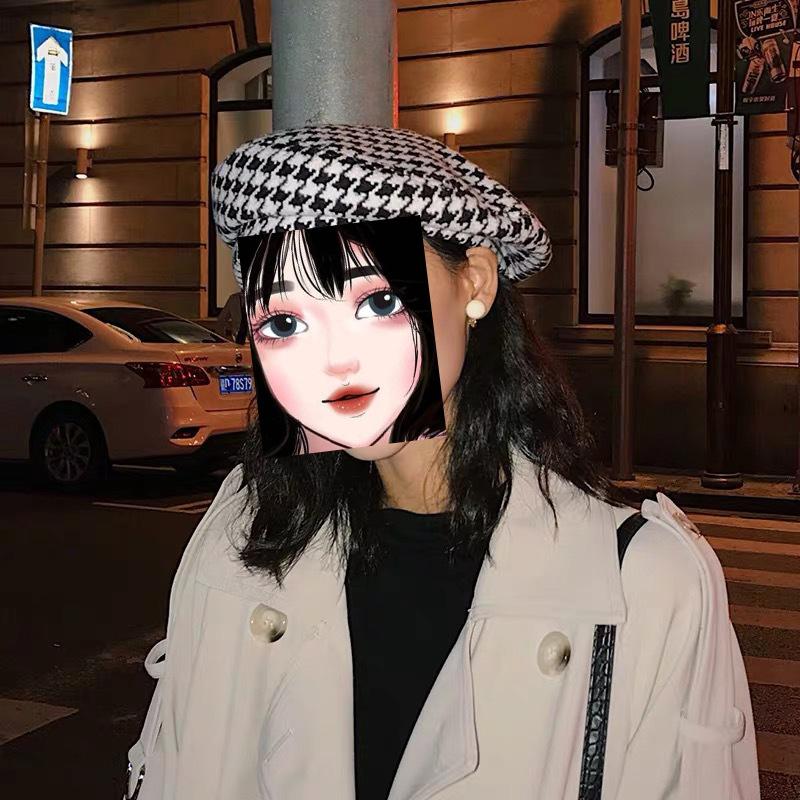Hat Women's Autumn New Cloud Hat Chessboard Gebere Retro Fashion Breathable Painter Hat