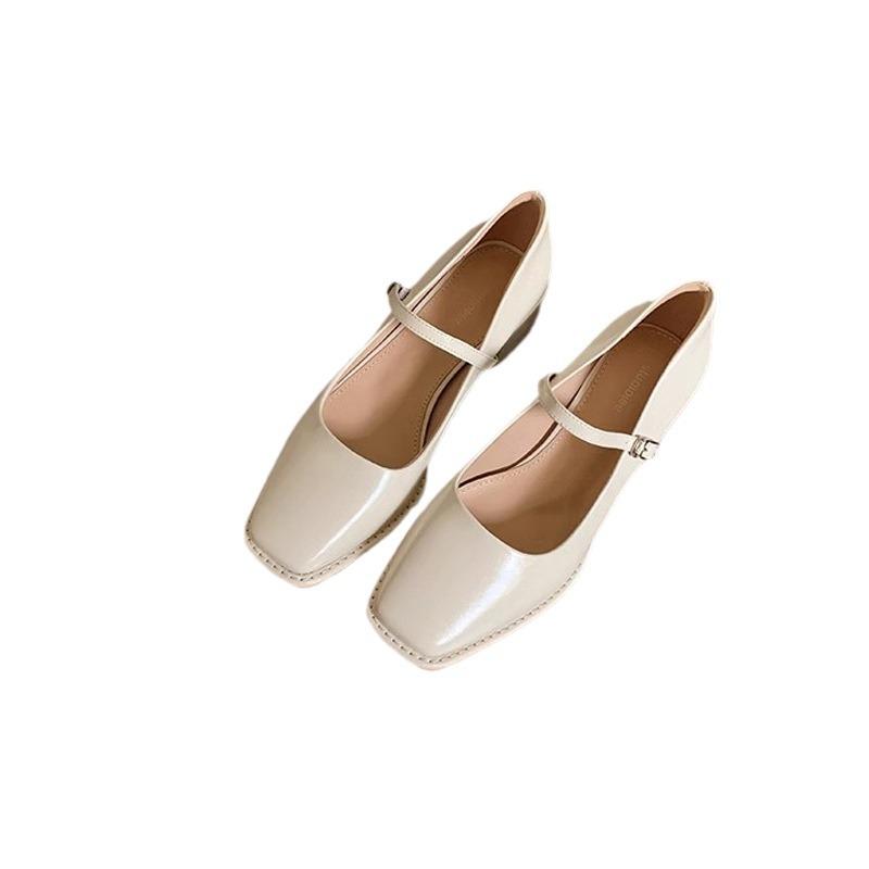 Grape mother has the same temperament, square head and thin word with light mouth commuting thick high heel Mary Jane single shoes women