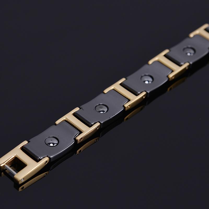 Gold Color Stainless Steel Jewelry Classic 10MM Width Ceramic Chain Health Magnetic Bracelet Man Friendship Men's Bracelets