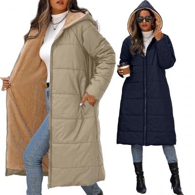Womens Hooded Mid-Length Cotton Padded Coat Casual Oversized Outerwear Winter