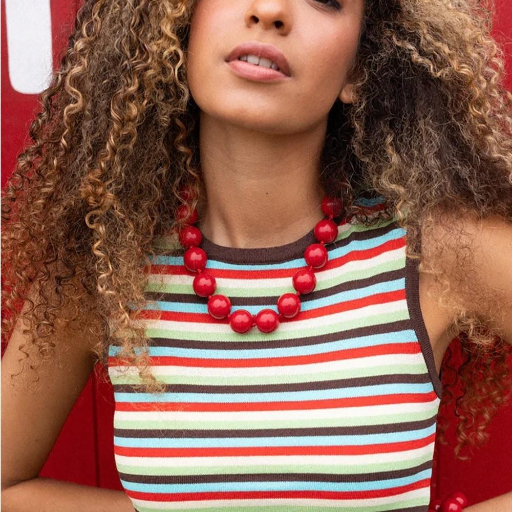 Large Women Choker Candy Color Clavicle Chain Retro Beaded Necklace  Delicate Charms