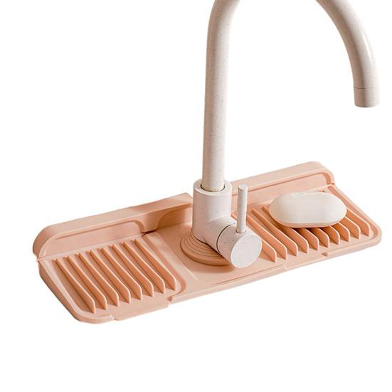 Foldable Silicone Faucet Mat Kitchen Sink Splash Guard 6 Degrees Slope Button Closure Bathroom Kitchen Countertop Water Drain Mat