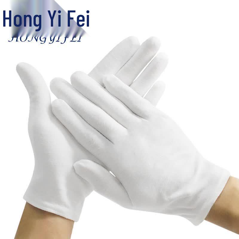 Hongyifei White Cotton Ceremonial & Work Gloves (12 Pairs) L