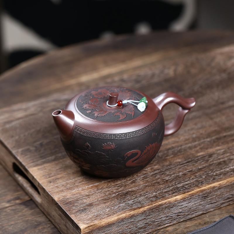600ml Boutique Yixing Purple Clay Teapots Handmade Lotus Pot Raw Ore Antique Red Mud Tea Maker Kettle Zisha Tea Set Collection