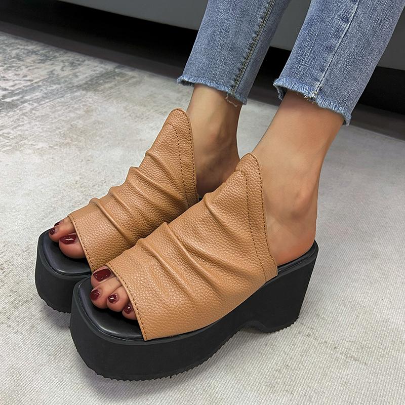 Modne Letnie Damskie Sandały na Koturnie Premium Ortopedyczne Sandały z Odkrytymi Palcami Vintage Antypoślizgowe Skórzane Casualowe Damskie Buty na Platformie Retro