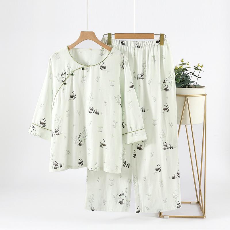 Baumwoll-Bambus-Pyjama mit neun Ärmeln für Damen - Kühl, lockere Passform für Frühling/Sommer, für drinnen und draußen
