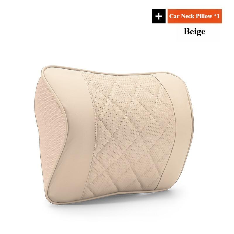 Nappa Leather Car Neck Cushion Waist Support Pillow Memory Foam Car Headrest Lumbar Support Seat Accessories Car Neck Pillow Set