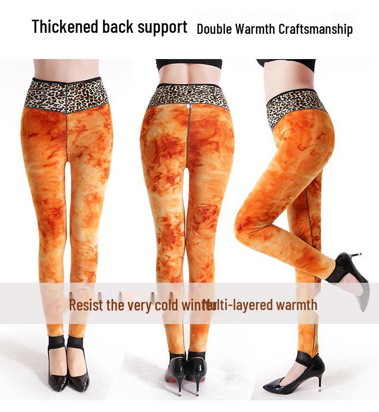 Damskie legginsy z wysokim stanem, z nadrukiem, siateczkowe, podszyte welurem, z stopkami – Odporne na zaciągnięcia, Ciepła zimowa warstwa bazowa