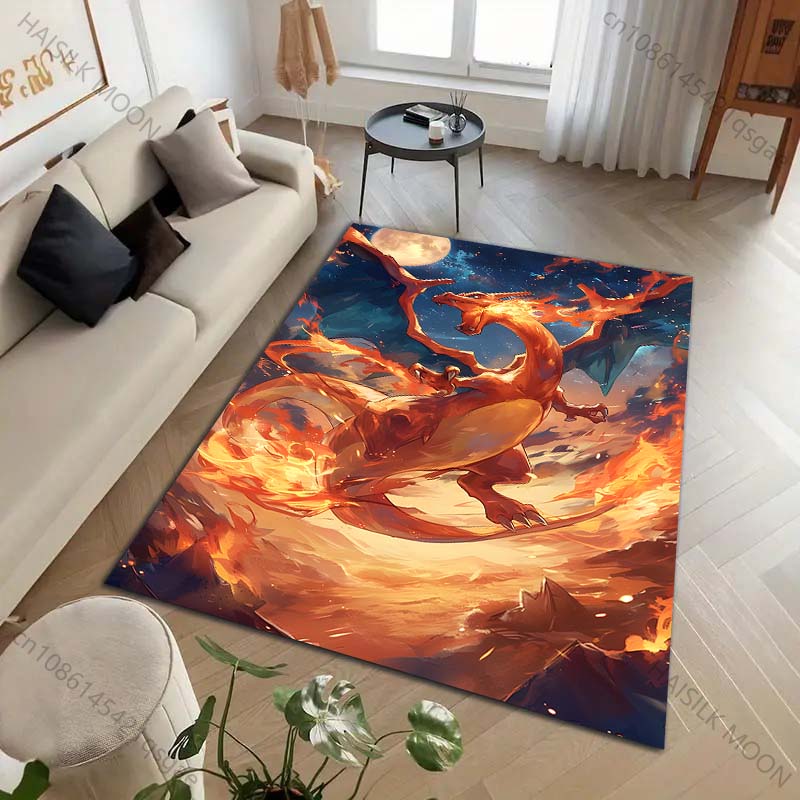 Japanese Anime Pokémon Charizard Printing Carpet for Living Room Bedroom Kid's Room Home Decor Area Rug Sofa Cloakroom Play Mat