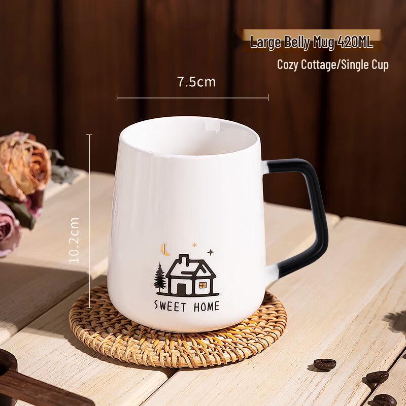 Cozy Cottage Ceramic Mug with Lid and Spoon