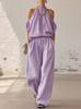New Summer Women's Off-the-Shoulder Halter Top and High-Waisted Wide-Leg Pants Casual Set