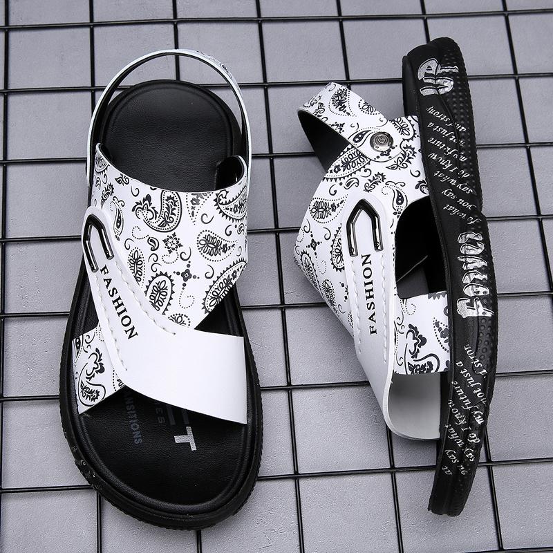 Summer Men's Flat Shoes Trend Printed Sandals Beach Shoes Daily Versatile Commuting Casual Shoes Soft Sole Sandals Breathable