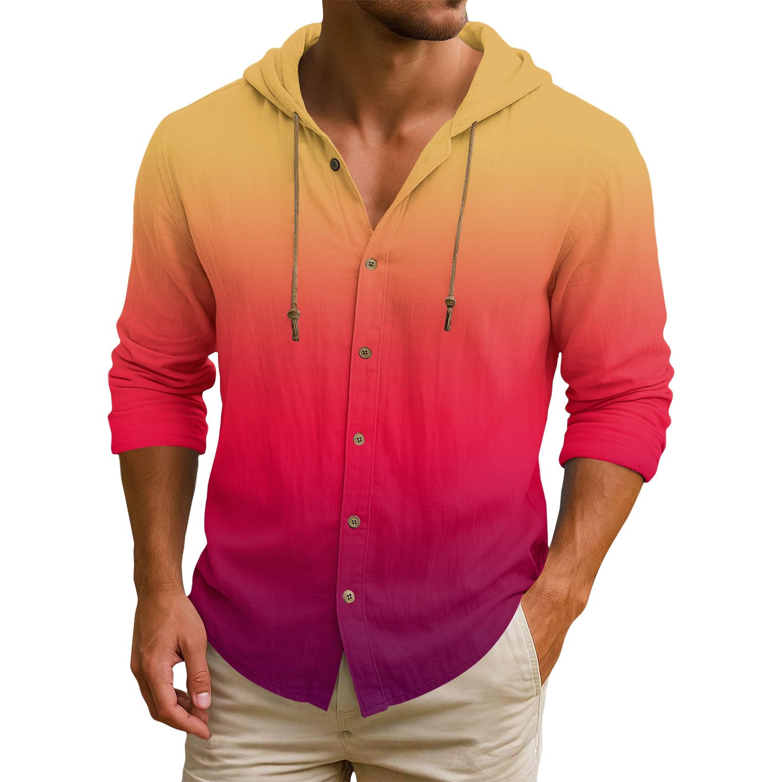 

Мужская футболка с капюшоном градиентного цвета из хлопка и льна, мужской повседневный топ с длинным рукавом XXXL красный