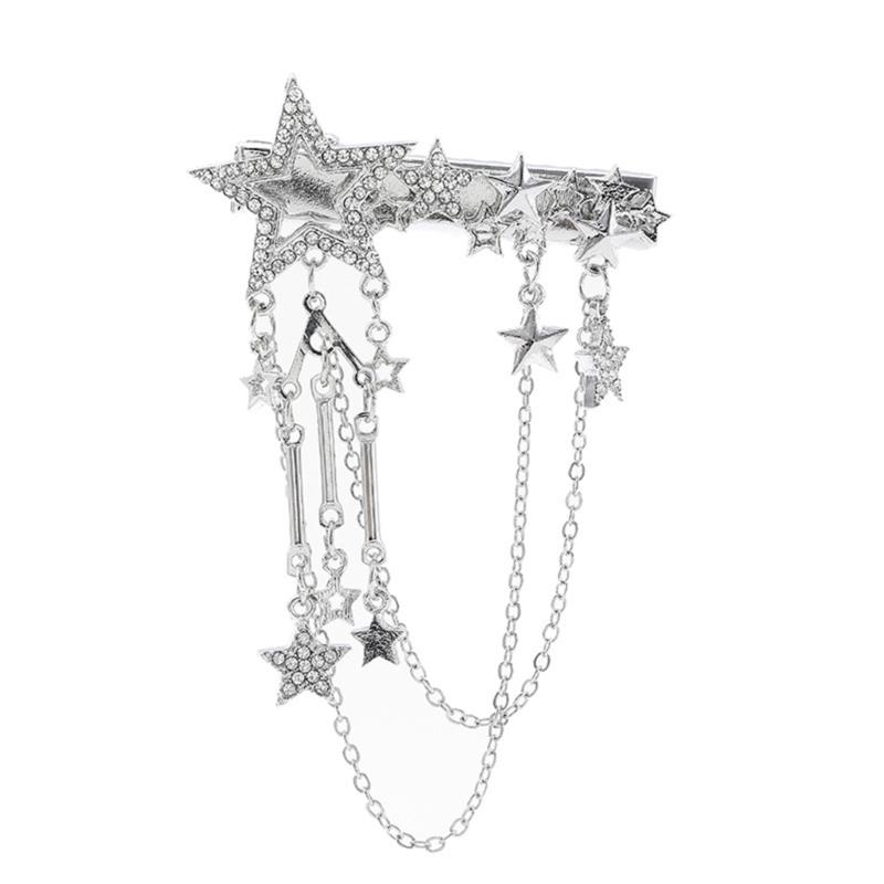 Punk Hair Clip for Women Girl Vintage Crystal Star Tassel Hairpins Harajuku Y2K Fashion Headwear Hair Jewelry Accessory