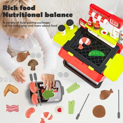 Kids BBQ Grill Playset Set Pretend Play House Toys with Skewerable Ingredients Realistic