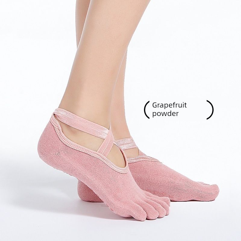 

Sakura Petal Waving Cross Full Finger Yoga Socks Female Professional Non Slip Five Finger Four Color Wizard Zen Aesthetic Pointed Light Words [Grapefruit powder] 1 pair