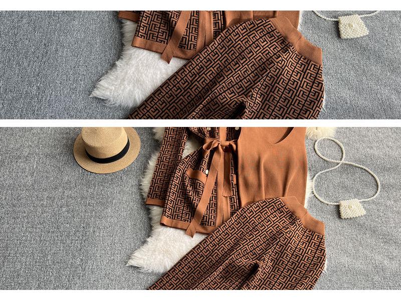 Chic Women's V-neck Cardigan & High-waisted Wide-leg Pants Set