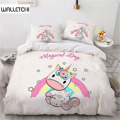 Cartoon Unicorn Design Duvet Cover Set Cute Comforter Cover Bedding Set Bed Linen for Baby Kids Girls Gift Bedroom Decoration