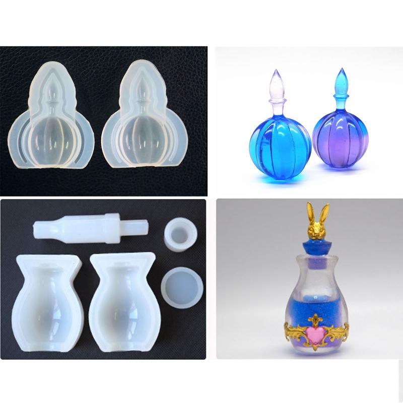 Bottle Resin Mold Storage Bottle and Stopper Resin Mold Jars Silicone Epoxy Mold for DIY Perfume Liquid Container Crafts