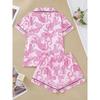 Casual Pink Leopard Print Pajama Set for Women Lapel Short-sleeved Top and Baggy Shorts Loungewear for Women