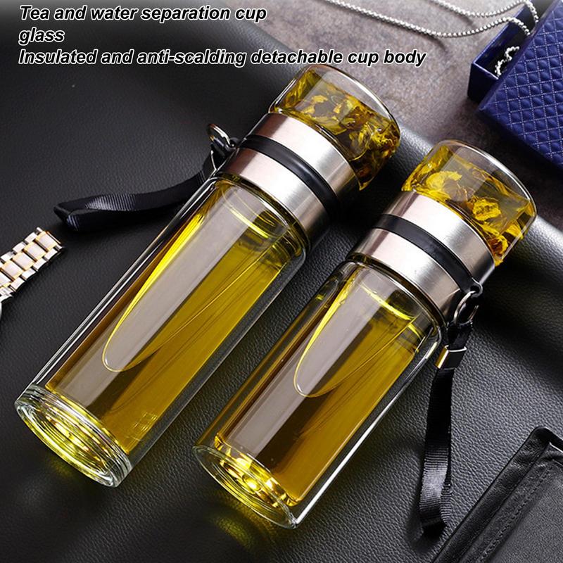 Glass Tea Infuser Bottle Leak-Proof Travel Mug Double Wall Tea Cup Portable Infuser Water Bottle Water Separation Tea Bottle