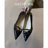 Super soft lambskin~ genuine leather French single shoes women's flat bottom pointed head small slope heel temperament versatile bow evening shoes