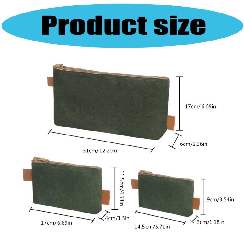 3 Piece Multipurpose Canvas Tool Bag Heavy Duty Zipper Pouch Tool Organizers Set for Hardware Storage and Organization