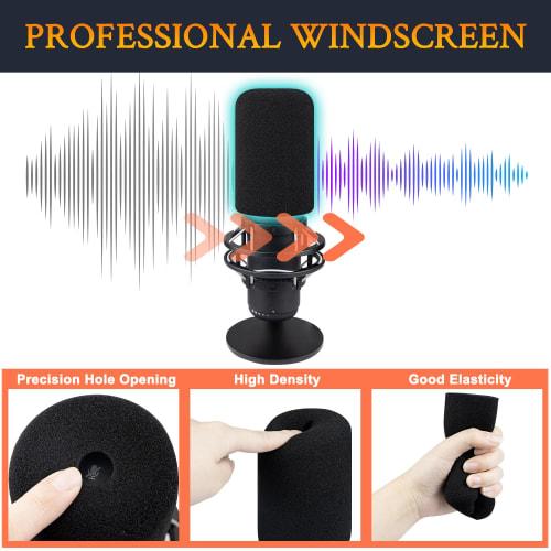 SOULWIT Microphone Foam Protective Cover/Pop Filter for HyperX QuadCast/QuadCast S/QuadCast 2S, Replacement Foam Cover/Windscreen for Mic - Black