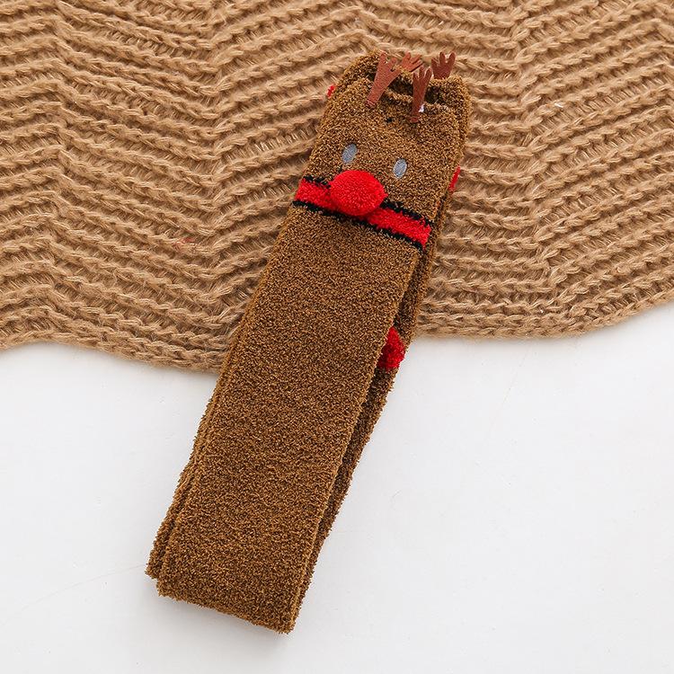 Autumn and Winter Coral Fleece Sleep Socks Thickened and Warm Christmas Gift Cartoon Calf Socks Half-fleece Women's Over-the-knee Socks