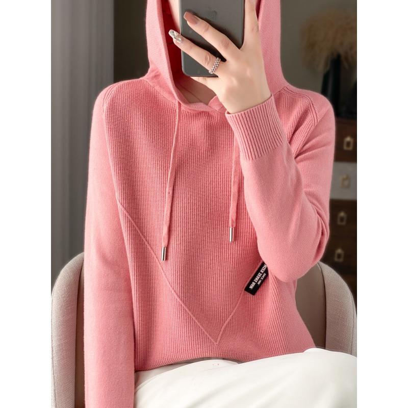 Niche design black label osmanthus needle knitted sweater women's lazy style loose and thin hoodie sweater jacket