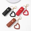 PU Leather Lipstick Bag Keychain Heart Pendant Mini Portable Key Chain Keyring