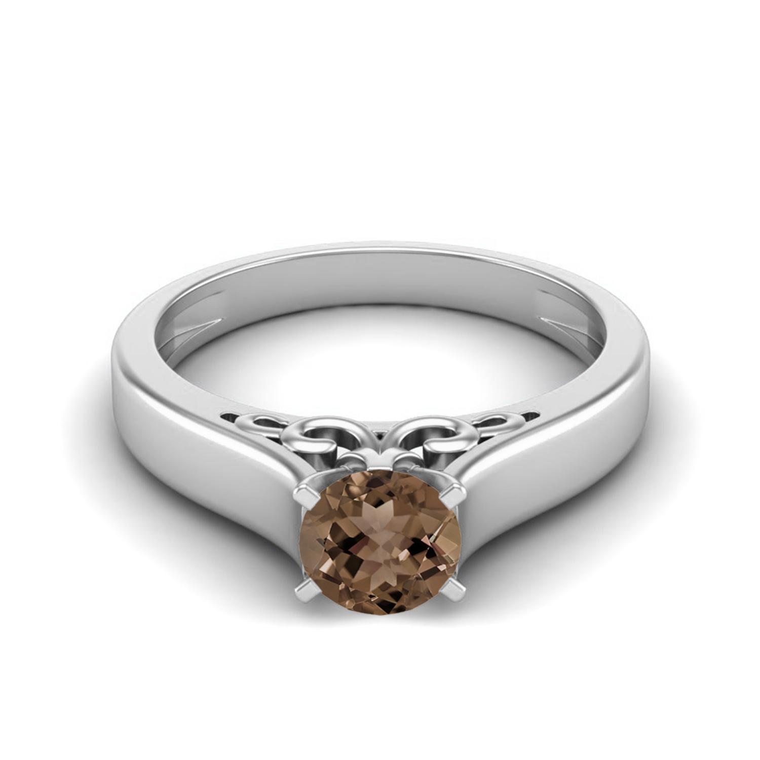 

0.70 Ctw Round Smoky Quartz 925 Sterling Silver Solitaire August Birthstone Women Promise Ring 12 білий