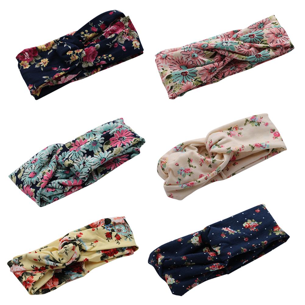 Bohemian Cross Headbands Retro Floral Print Turban Headwrap Elastic Hairband For Women Girl