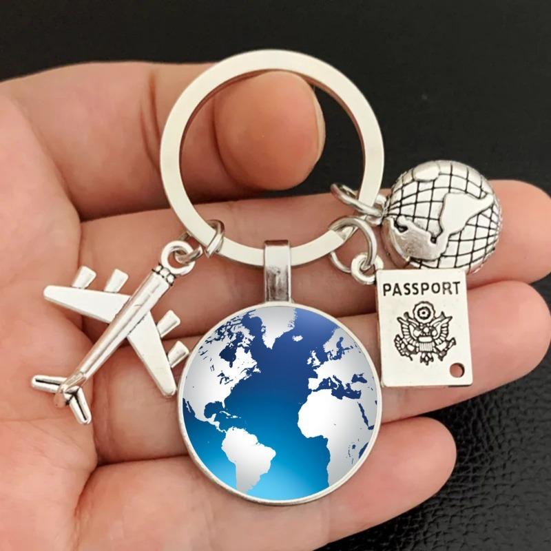 1PC Travelling Keyring Plane Passport Earth Keychain Accessories Traveler Gift