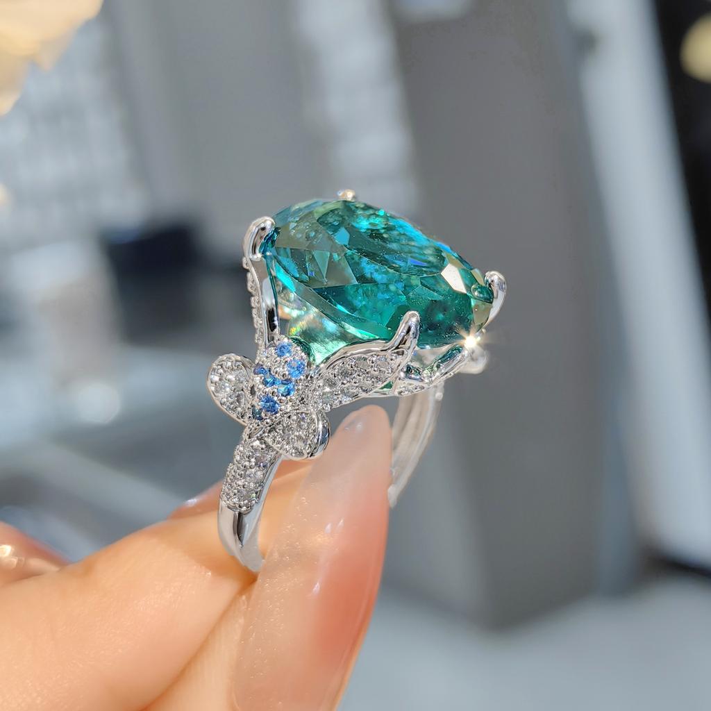 Dámská móda Náhrdelník Anti Paraiba modrý Vysoce uhlíkové diamantové náušnice Růžový zirkonový prsten Barevná pokladnicová sada