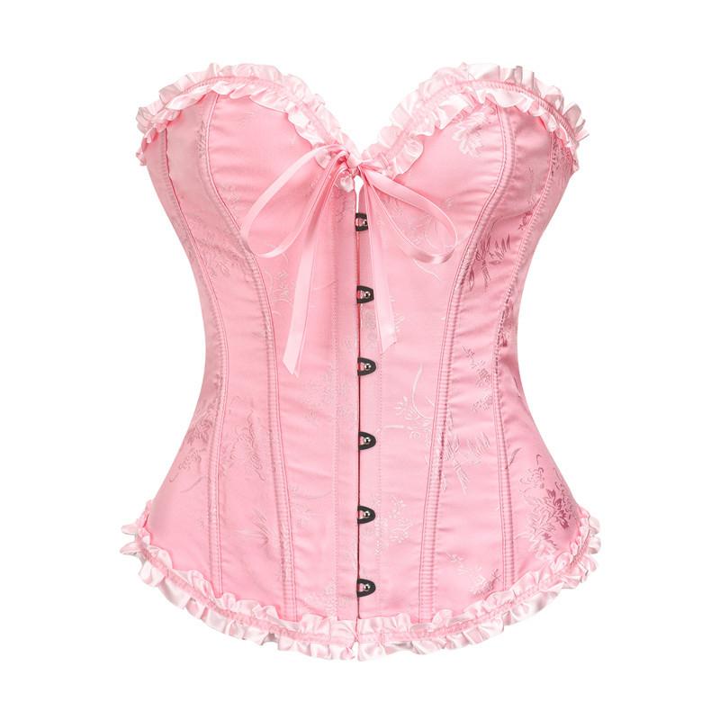 Yellow Ruffled Trim Boned Sexy Overbust Push Up Bustier Corset Mujer Slimming Corsets Women Sexy Gothic Clothes