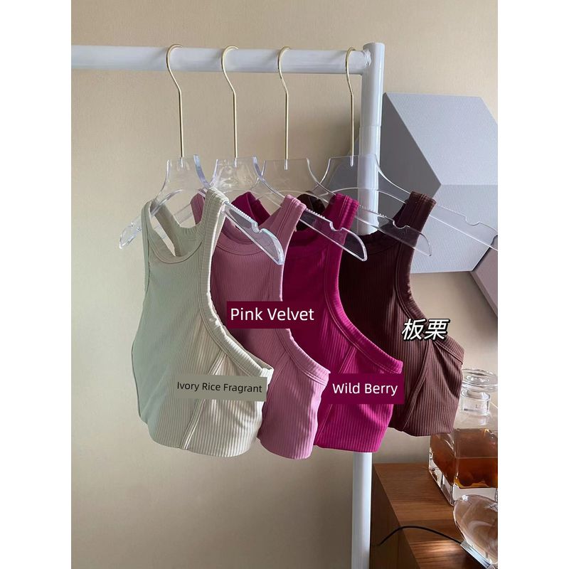 

Berry Red Thread Back Fixed Chest Pad Sports Bra I-Shaped Yoga Workout Elastic Sexy Running Intimates Bra Chestnut 1 piece 6/M