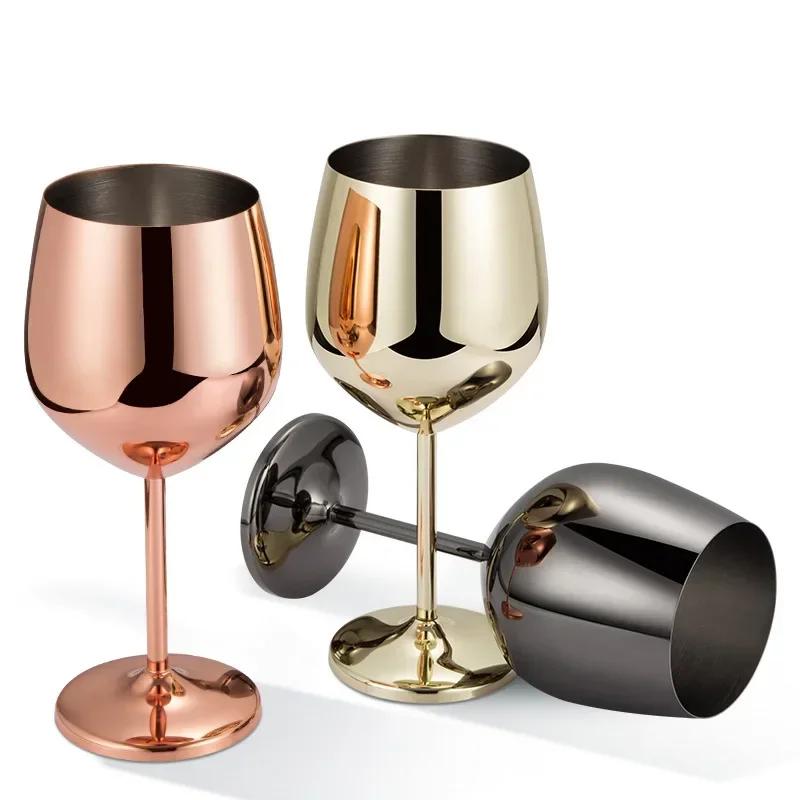Sklenice na víno z nerezové oceli 18oz velkokapacitní poháry na víno Nerozbitné sklenice na víno z růžového zlata KTV Bar Party Cocktail Glass