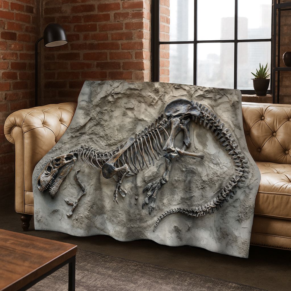 Ancient Creatures Dinosaur Ammonite Fossil Art Flannel Blanket,Cozy Soft Throw Blanket for Home Bedroom Bed Sofa Cover Gift Kid