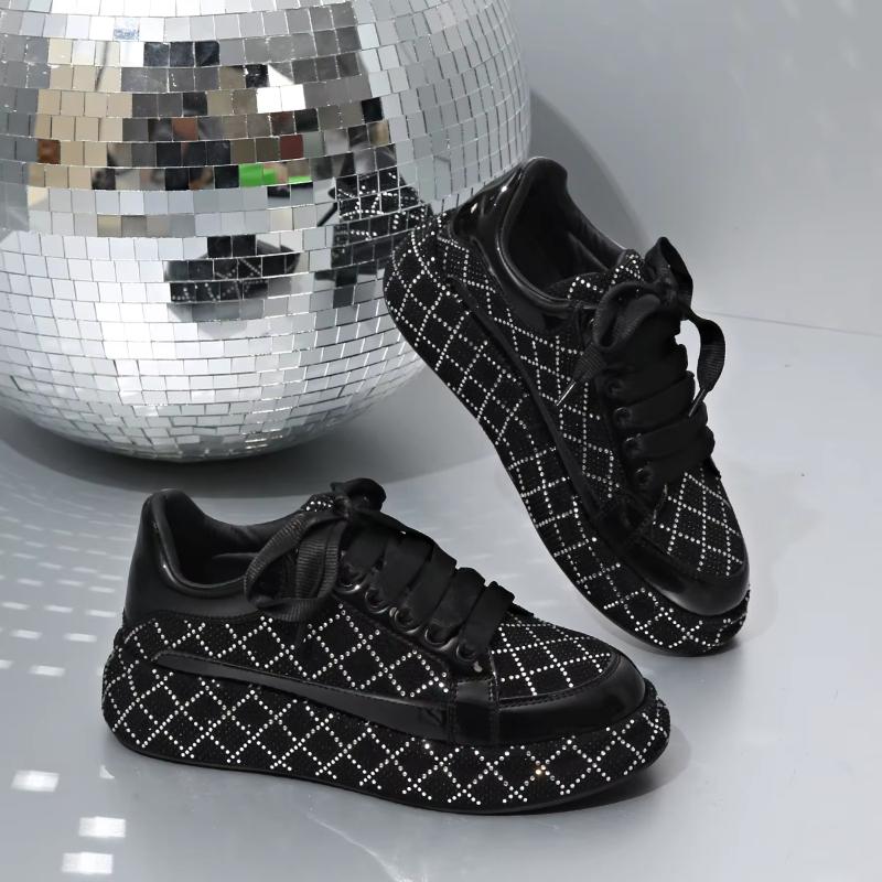 Designer Women'S Sneakers Crystal Rhinestone Sparkles Shoes Luxury Platform Shoes Womens Trainers Fashion Lace-Up Casual Shoes