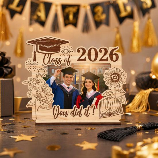 2026 Graduation Decoration Photo Frame, Season Theme, Wood Carving with Stable Multi-style Frame Base Memory Gift for Parties And Commemorations