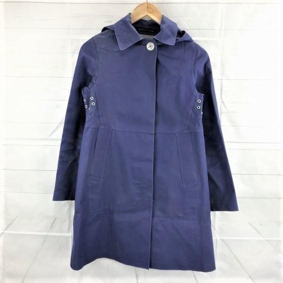 

Made in Scotland Mackintosh Hooded Cotton Bonded Coat 32 Women s S Blue Stand Collar Mods Blouson